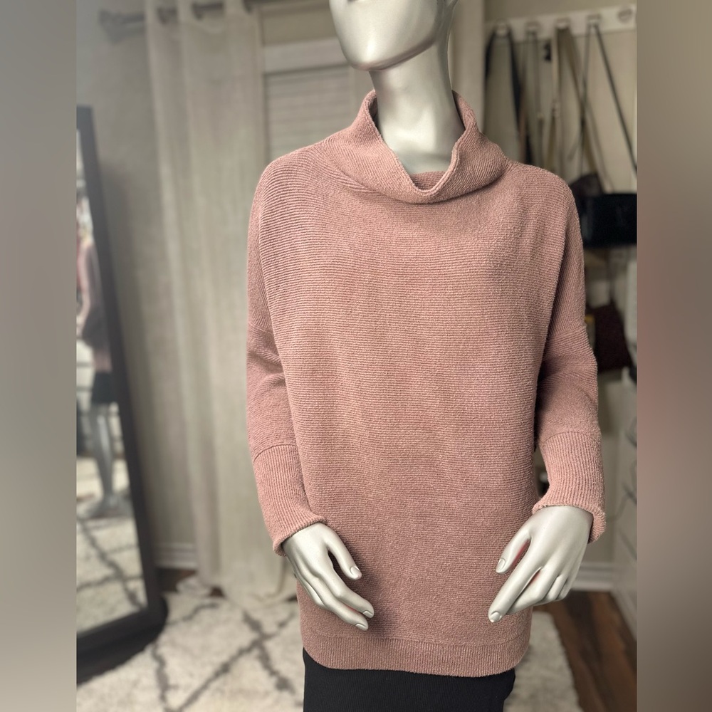 Free People Ottoman Slouchy Tunic Cotton Sweater Mauve Cowl Neck Small